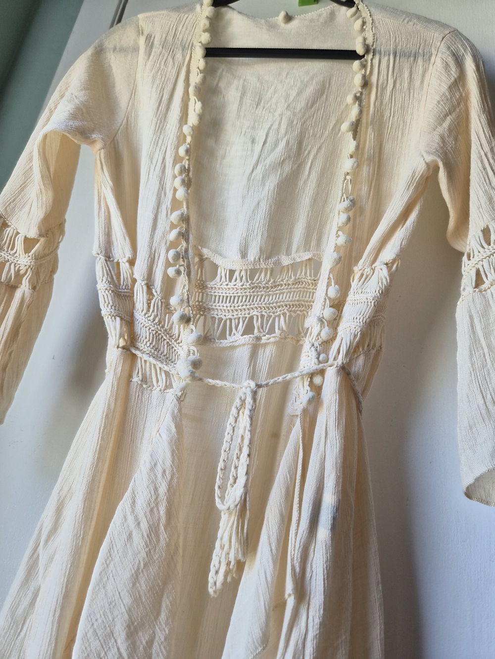 Boho Cream Pom-Pom Tie Beach Cover Up